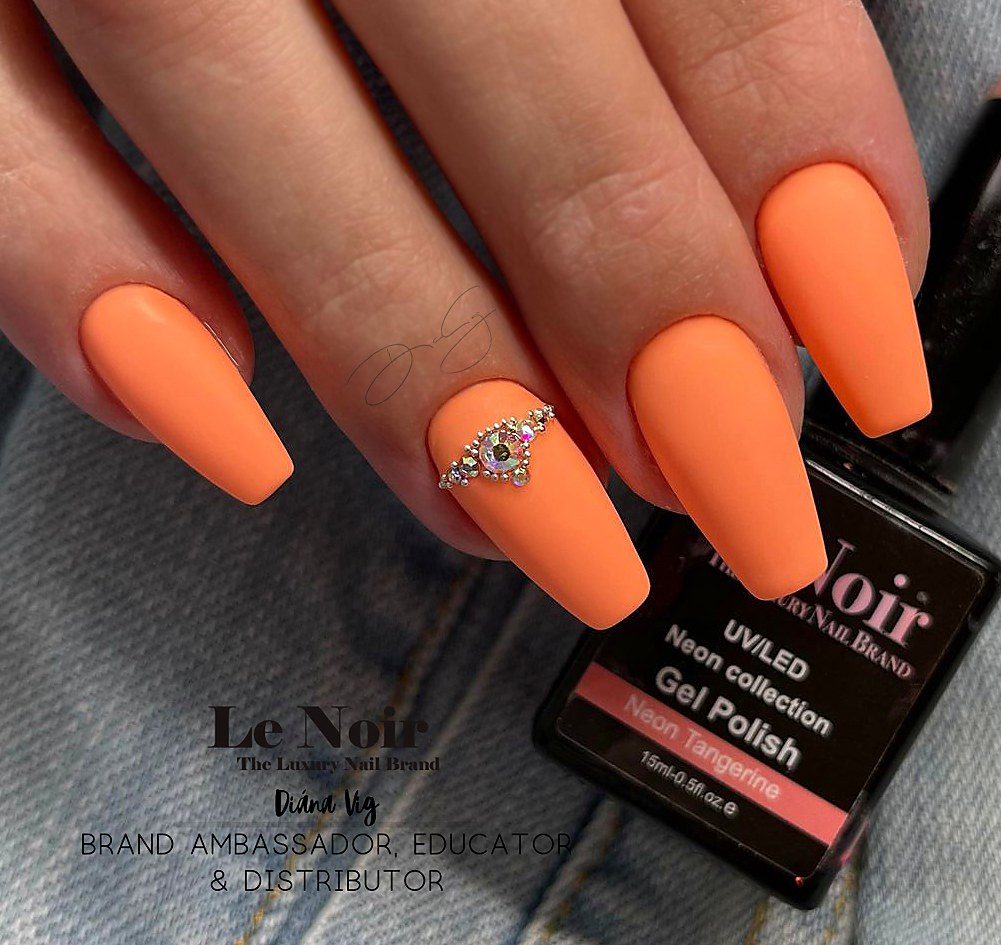 Le Noir neon gel polish with crystal detail